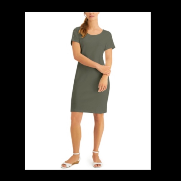 Karen Scott Olive Cotton Knit Button Shoulder Dress - Picture 4 of 5